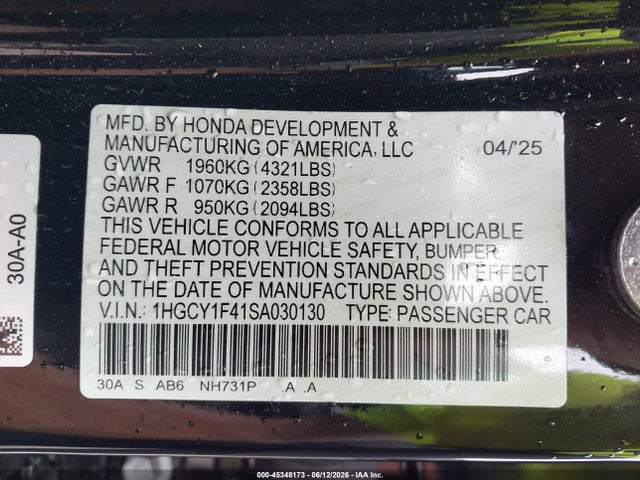 Продаж на аукціоні авто 2025 Honda Accord Se, vin: 1HGCY1F41SA030130, номер лоту: 45348173