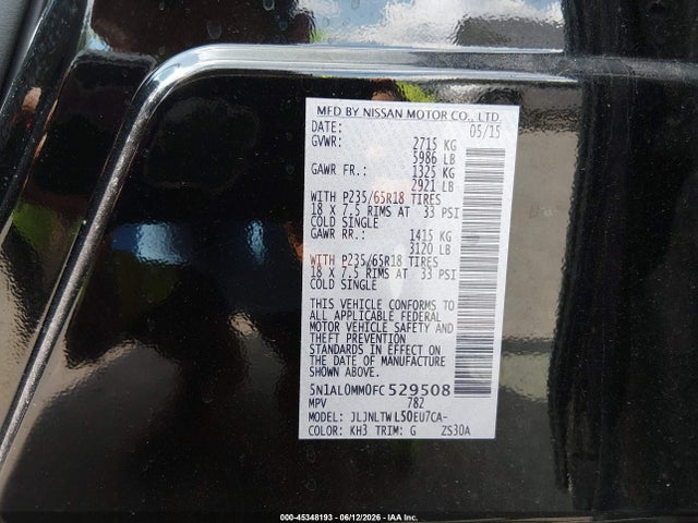 Продажа на аукционе авто 2015 Infiniti Qx60, vin: 5N1AL0MM0FC529508, номер лота: 45348193