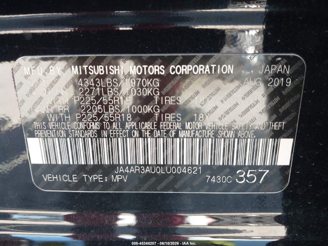 2020 Mitsubishi Outlander Sport 2.0 Es Awc მანქანა იყიდება აუქციონზე, vin: JA4AR3AU0LU004621, აუქციონის ნომერი: 45348207