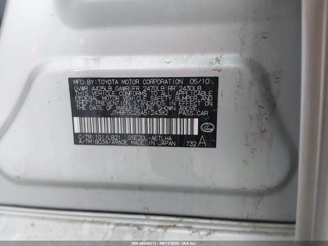 Продажа на аукционе авто 2010 Lexus Is 250, vin: JTHBF5C25A5124382, номер лота: 45348212