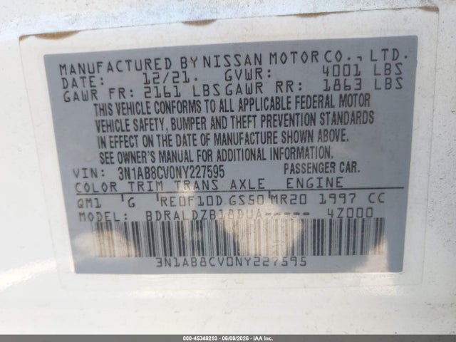 3N1AB8CV0NY227595 Nissan Sentra Sv Xtronic Cvt