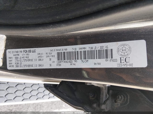Aukcja sprzedaży 2019 Ram 1500 Big Horn, vin: 1C6SRFMTXKN614623, numer aukcji: 45348220