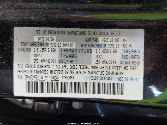 Aukcja sprzedaży 2020 Mazda Cx-30 Select Package, vin: 3MVDMBCL8LM115825, numer aukcji: 45348221