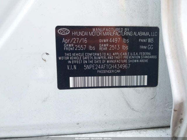 Продаж на аукціоні авто 2016 Hyundai Sonata, vin: 5NPE24AF1GH434967, номер лоту: 45348244