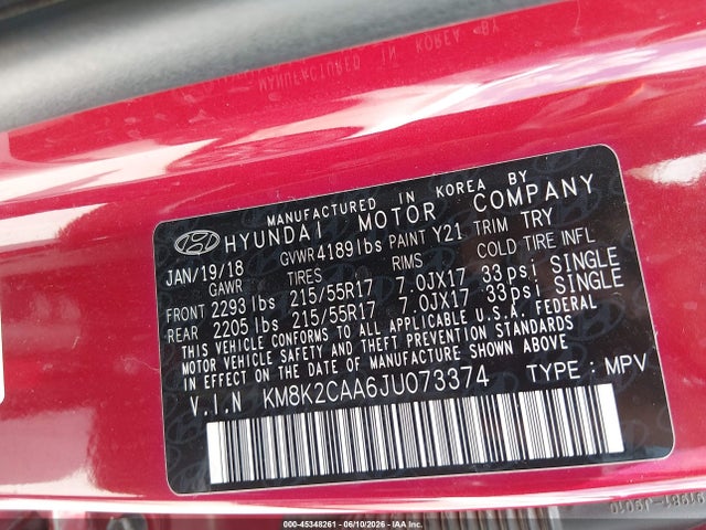 KM8K2CAA6JU073374 Hyundai Kona Sel