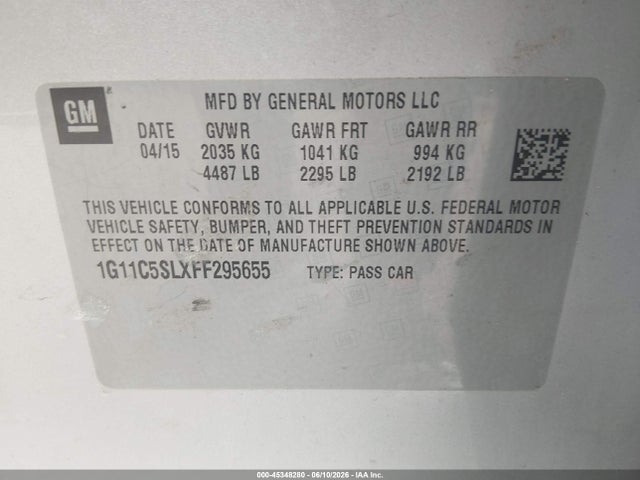 Chevrolet MALIBU 1LT 2015 1G11C5SLXFF295655 Image 9