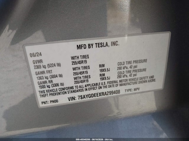 Продажа на аукционе авто 2024 Tesla Model Y Long Range Dual Motor All-wheel Drive, vin: 7SAYGDEEXRA299408, номер лота: 45348288