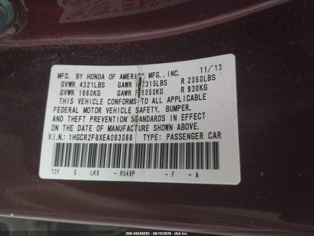 Honda Accord Ex-l 2014 1HGCR2F8XEA093088 Image 9