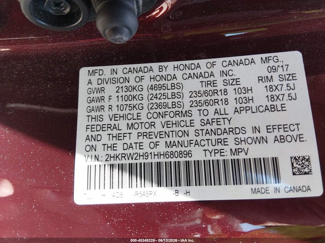 Honda Cr-v Touring 2017 2HKRW2H91HH680896 Image 9
