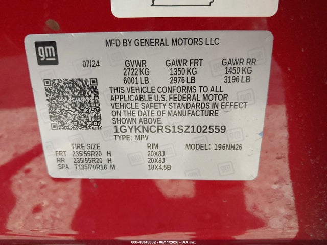 45348332 :رقم المزاد ، 1GYKNCRS1SZ102559 vin ، 2025 Cadillac Xt5 Fwd Premium Luxury مزاد بيع