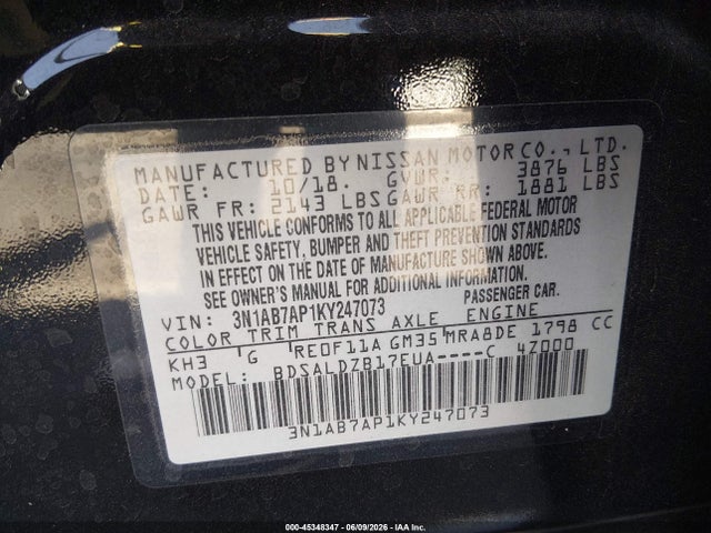 Nissan SENTRA SV 2019 3N1AB7AP1KY247073 Image 9