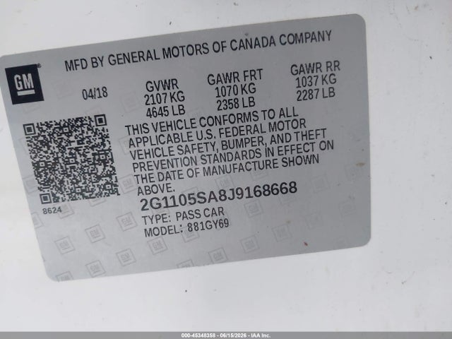 2G1105SA8J9168668 Chevrolet IMPALA 1LT