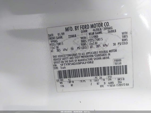 45348382 :رقم المزاد ، 1FTYR14DX9PA31062 vin ، 2009 Ford Ranger Xl/xlt مزاد بيع