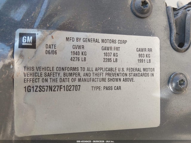 45348420 :رقم المزاد ، 1G1ZS57N27F102707 vin ، 2007 Chevrolet Malibu Ls مزاد بيع