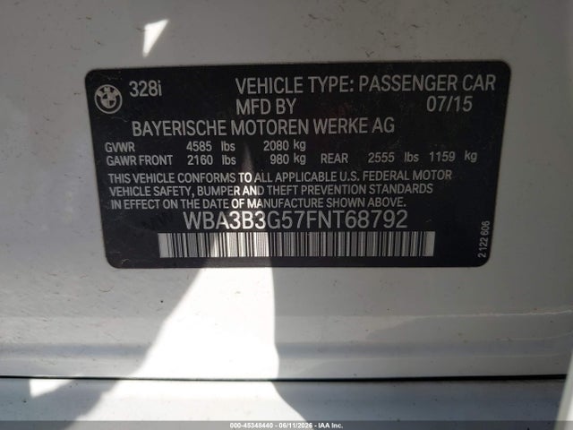 Aukcja sprzedaży 2015 Bmw 328i Xdrive, vin: WBA3B3G57FNT68792, numer aukcji: 45348440