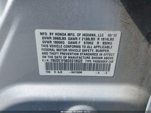 2013 Acura Ilx 2.0l მანქანა იყიდება აუქციონზე, vin: 19VDE1F56DE018522, აუქციონის ნომერი: 45348488