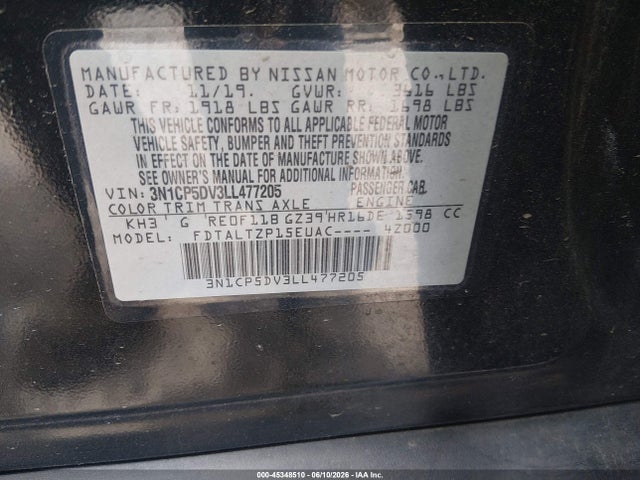 Продажа на аукционе авто 2020 Nissan Kicks Sr Xtronic Cvt, vin: 3N1CP5DV3LL477205, номер лота: 45348510