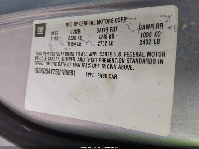 Продаж на аукціоні авто 2005 Cadillac Deville, vin: 1G6KD54Y75U185581, номер лоту: 45348520