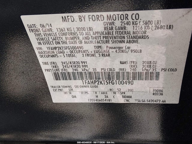 1FAHP2KT5FG100490 Ford TAURUS SHO