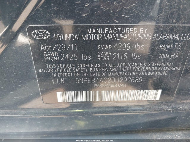 Продажа на аукционе авто 2011 Hyundai Sonata Gls, vin: 5NPEB4AC2BH292689, номер лота: 45348538