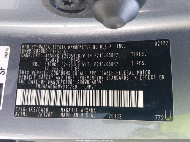 7MUAAABG6NV011760 Toyota Corolla Cross L