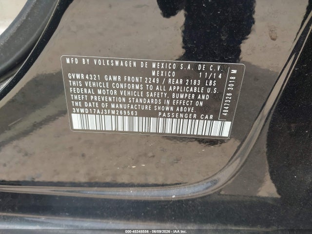 Aukcja sprzedaży 2015 Volkswagen Jetta 1.8t Se, vin: 3VWD17AJ3FM269563, numer aukcji: 45348556