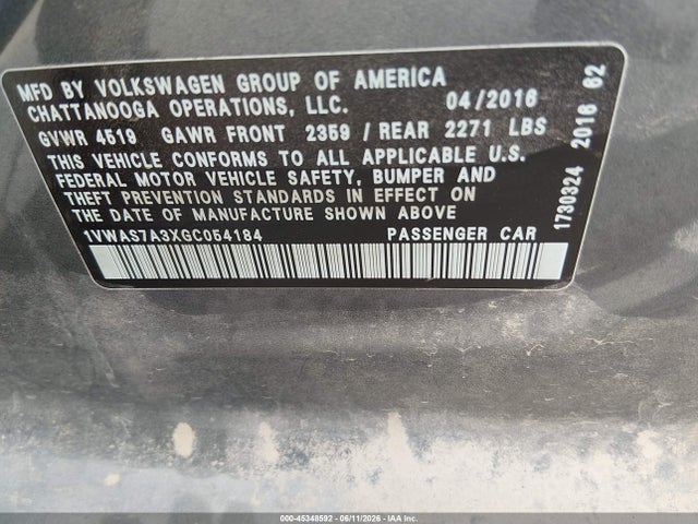 1VWAS7A3XGC054184 Volkswagen Passat 1.8t S