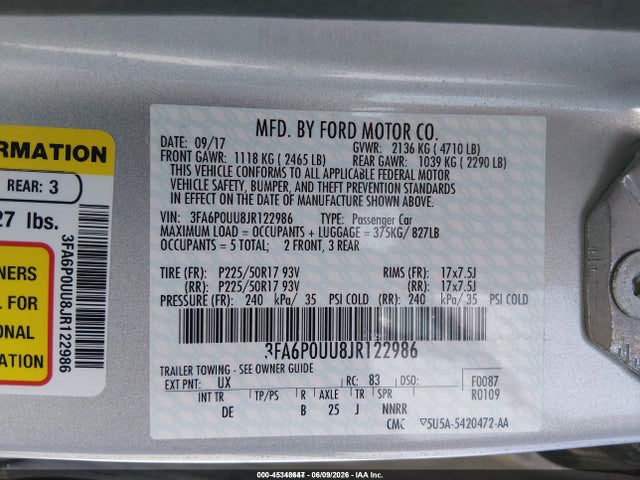 Ford Fusion Hybrid S 2018 3FA6P0UU8JR122986 Image 9