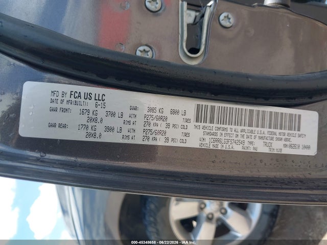 2015 Ram 1500 Lone Star მანქანა იყიდება აუქციონზე, vin: 1C6RR6LG3FS742549, აუქციონის ნომერი: 45348658