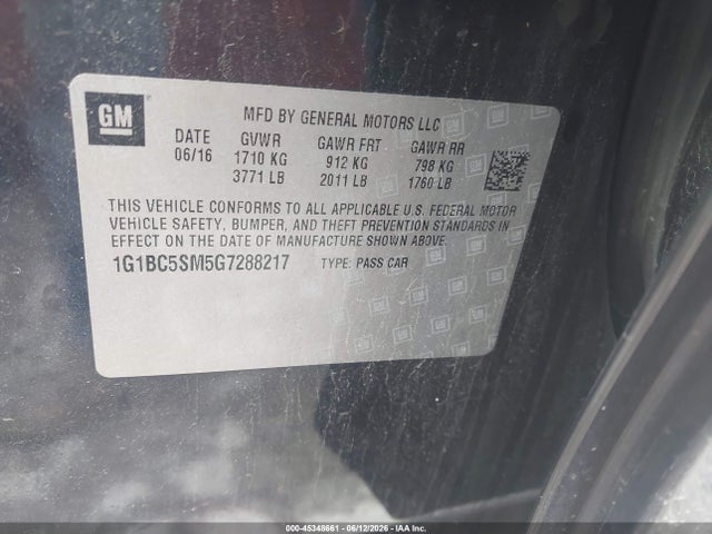 Продажа на аукционе авто 2016 Chevrolet Cruze Ls Auto, vin: 1G1BC5SM5G7288217, номер лота: 45348661