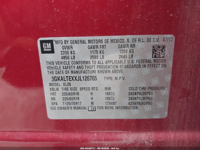 Продаж на аукціоні авто 2018 Gmc Terrain Sle, vin: 3GKALTEXXJL126765, номер лоту: 45348711