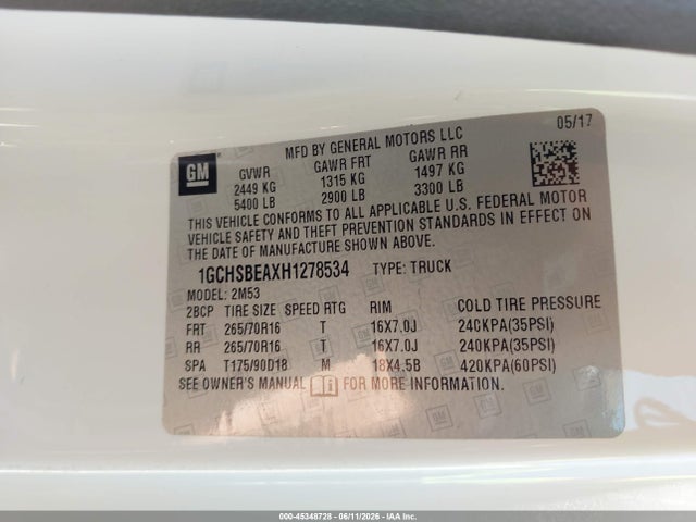 1GCHSBEAXH1278534 Chevrolet Colorado 2wd Wt