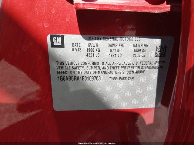45348734 :رقم المزاد ، 1G6AB5RA1E0109763 vin ، 2014 Cadillac Ats Luxury مزاد بيع