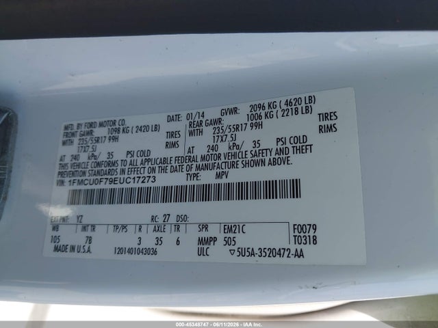 Aukcja sprzedaży 2014 Ford Escape S, vin: 1FMCU0F79EUC17273, numer aukcji: 45348747