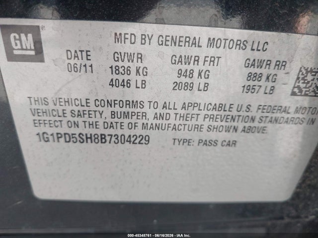 Продаж на аукціоні авто 2011 Chevrolet Cruze Ls, vin: 1G1PD5SH8B7304229, номер лоту: 45348761