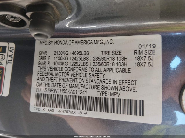 Honda CR-V EX 2019 5J6RW1H55KA011241 Image 9