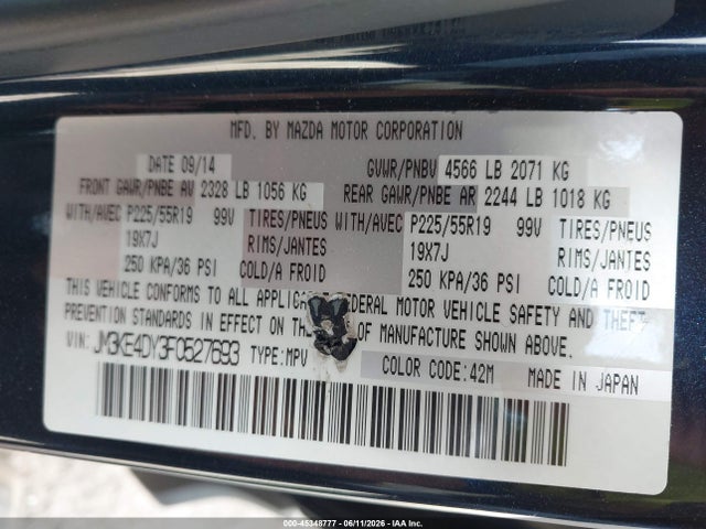 Aukcja sprzedaży 2015 Mazda Cx-5 Grand Touring, vin: JM3KE4DY3F0527693, numer aukcji: 45348777