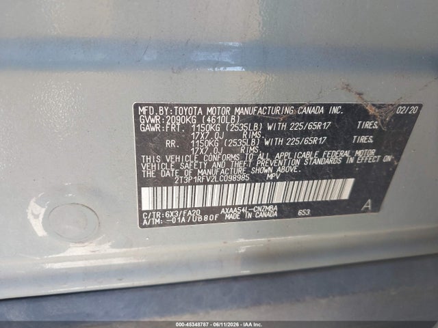 Продажа на аукционе авто 2020 Toyota Rav4 Xle, vin: 2T3P1RFV2LC098985, номер лота: 45348787
