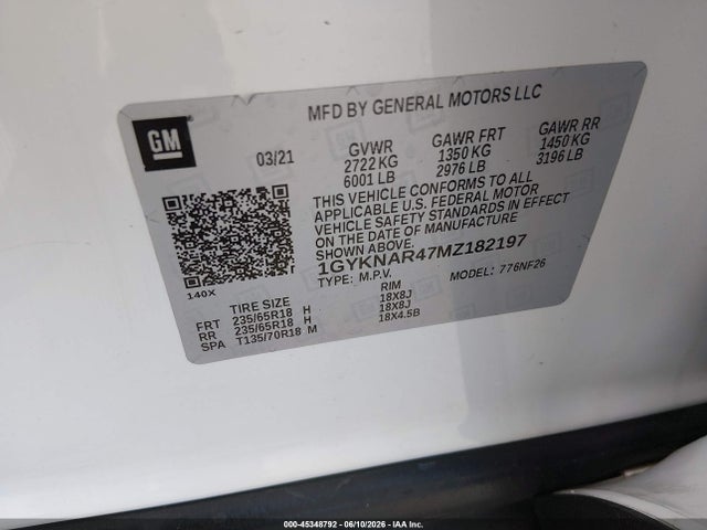 2021 Cadillac Xt5 Fwd Luxury მანქანა იყიდება აუქციონზე, vin: 1GYKNAR47MZ182197, აუქციონის ნომერი: 45348792