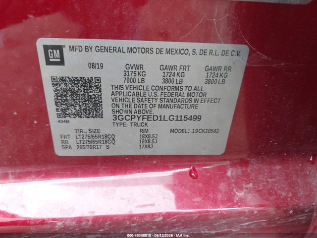 3GCPYFED1LG115499 Chevrolet Silverado 1500 4wd Short Bed Lt Trail Boss
