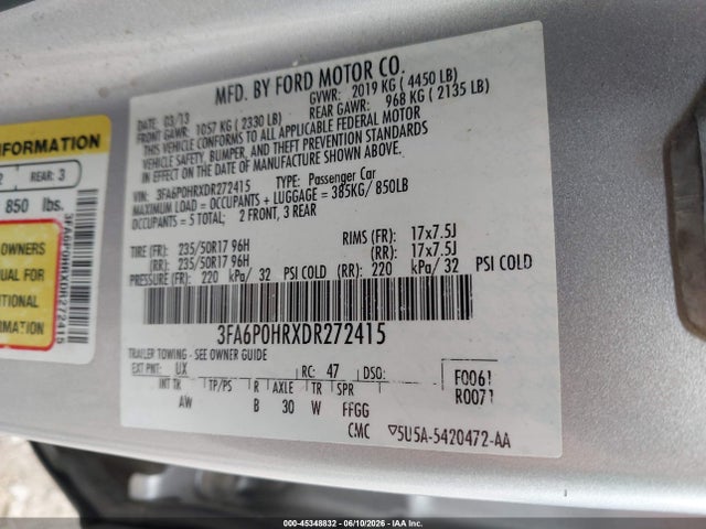Aukcja sprzedaży 2013 Ford Fusion Se, vin: 3FA6P0HRXDR272415, numer aukcji: 45348832