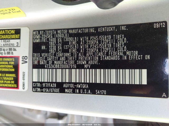 2013 Toyota Venza Le მანქანა იყიდება აუქციონზე, vin: 4T3ZA3BB2DU067916, აუქციონის ნომერი: 45348841