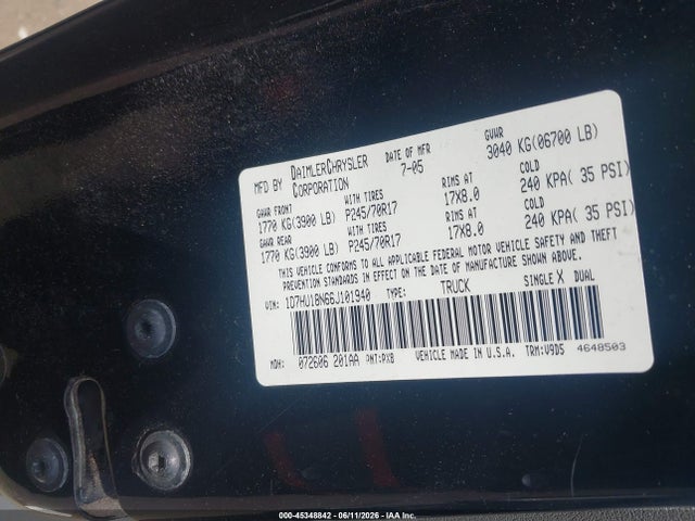 Aukcja sprzedaży 2006 Dodge Ram 1500 Slt/trx4 Off Road/sport, vin: 1D7HU18N66J101940, numer aukcji: 45348842