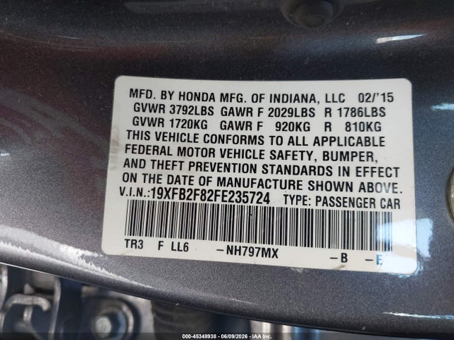 Honda CIVIC EX 2015 19XFB2F82FE235724 Image 9