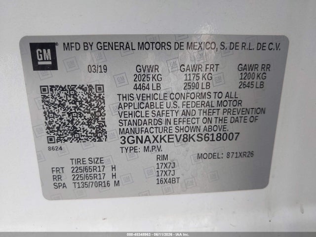 Chevrolet EQUINOX LT 2019 3GNAXKEV8KS618007 Image 9