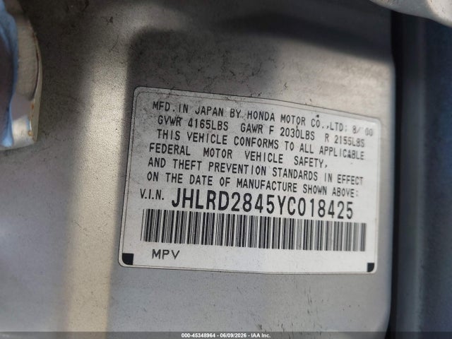 Продажа на аукционе авто 2000 Honda Cr-v Lx, vin: JHLRD2845YC018425, номер лота: 45348964