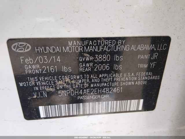 Aukcja sprzedaży 2014 Hyundai Elantra Se, vin: 5NPDH4AE2EH482461, numer aukcji: 45348967