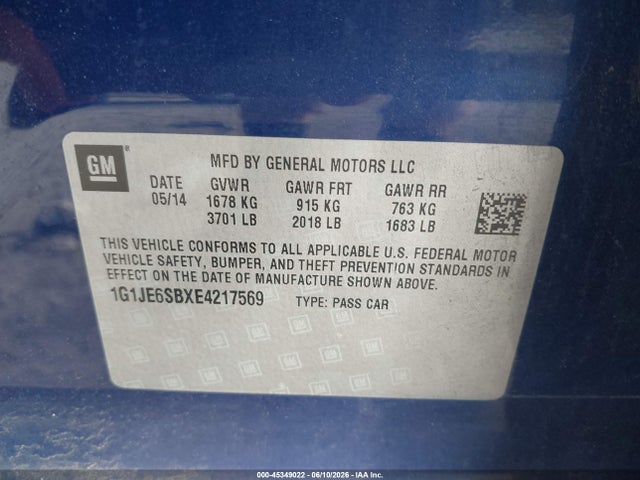 Chevrolet Sonic Ltz Auto 2014 1G1JE6SBXE4217569 Image 9
