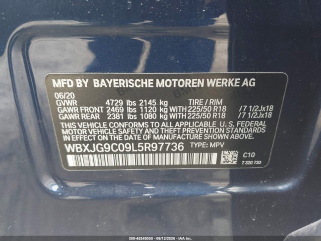 2020 Bmw X1 Xdrive28i მანქანა იყიდება აუქციონზე, vin: WBXJG9C09L5R97736, აუქციონის ნომერი: 45349050