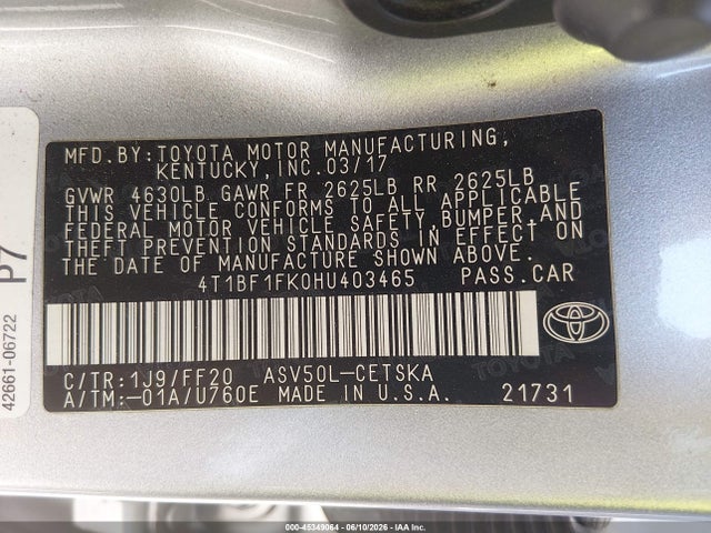 4T1BF1FK0HU403465 Toyota CAMRY SE